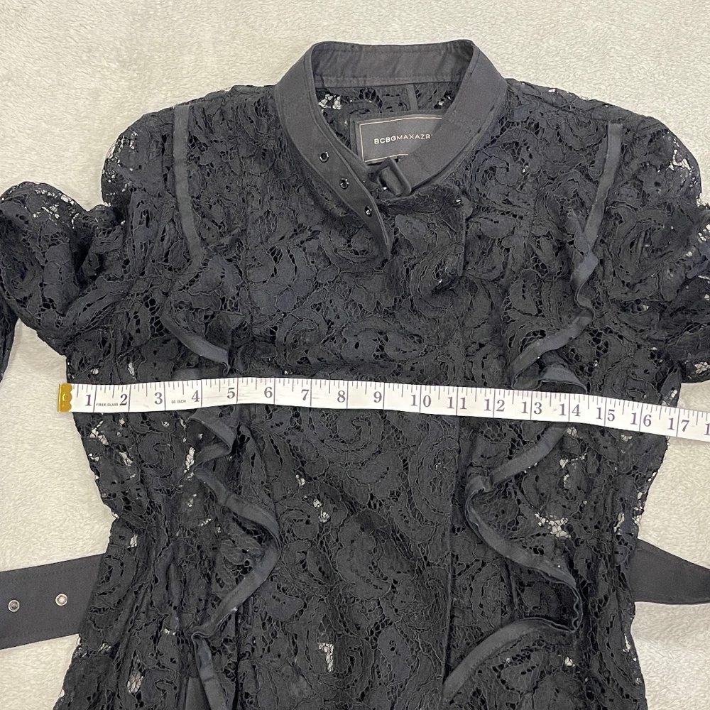 Black Lace Belted Trench Dress / Coat Size XS - Picture 12 of 14